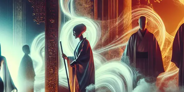 A dark, eerie scene blending American urban legends with seductive elements, featuring shadowy figures and ghostly fog.