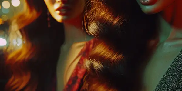 Two women share an intimate, passionate moment inside a dimly lit car, surrounded by blurred city lights.